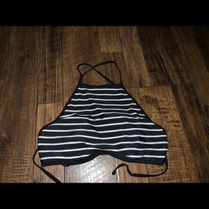 Black and white striped American eagle bikini top
